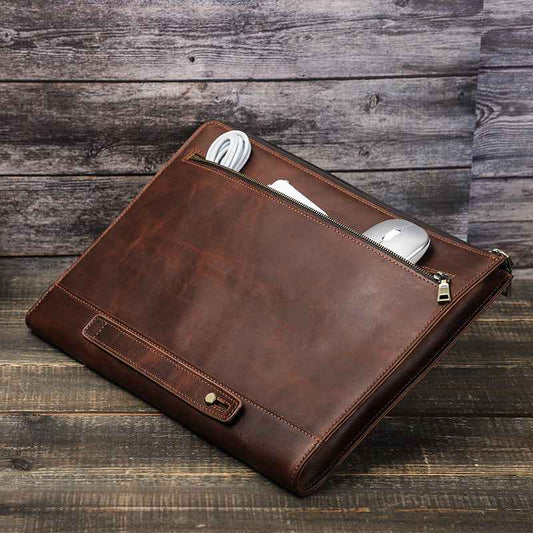 Protective Leather Laptop Case - Crazy Horse Oil Leather Zipper Bag