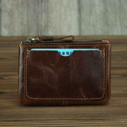 Men's Retro Leather Coin Purse in Crazy Horse Leather