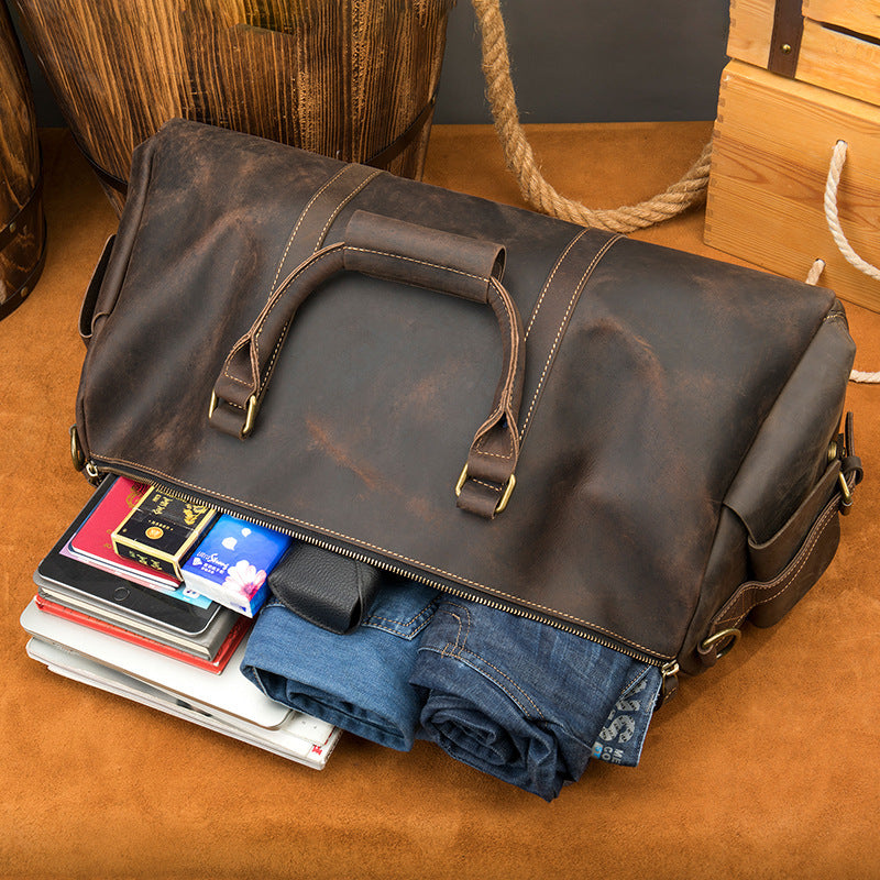 Crazy Horse Leather Travel Bag - Large Capacity Storage for Adventurers - ArtOm_farm™ LEATHER 