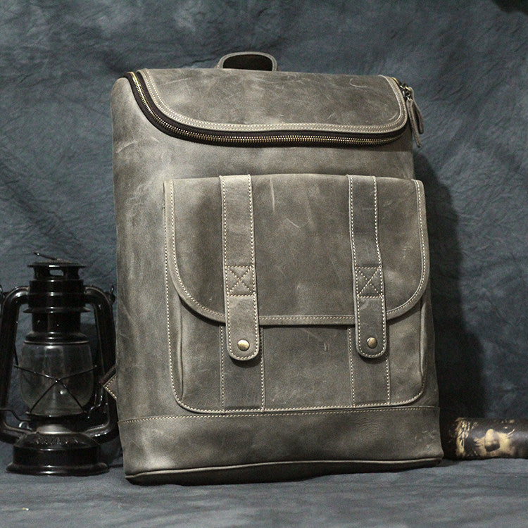 Men's Retro Leather Backpack - Crazy Horse Casual Style - ArtOm_farm™ LEATHER