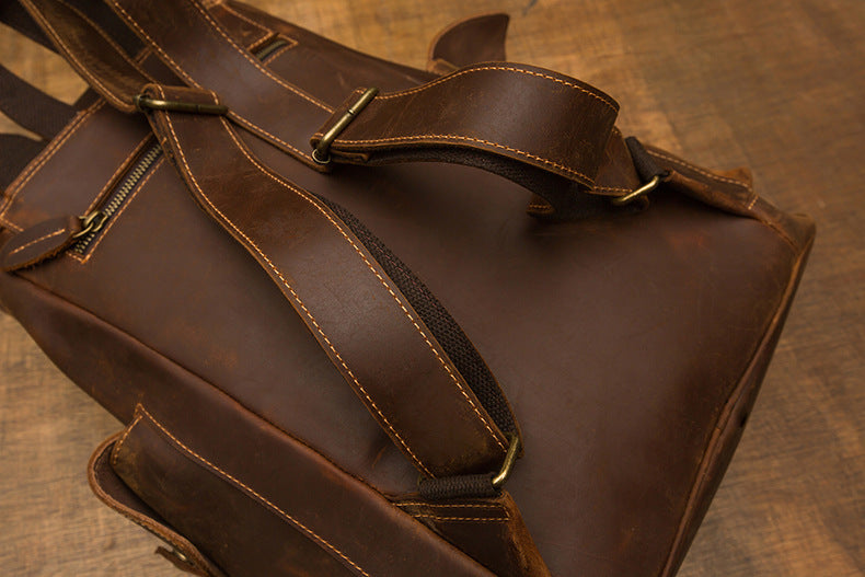Retro Leather Men's Backpack - Crazy Horse Leather Casual Bag for Men - ArtOm_farm™ LEATHER