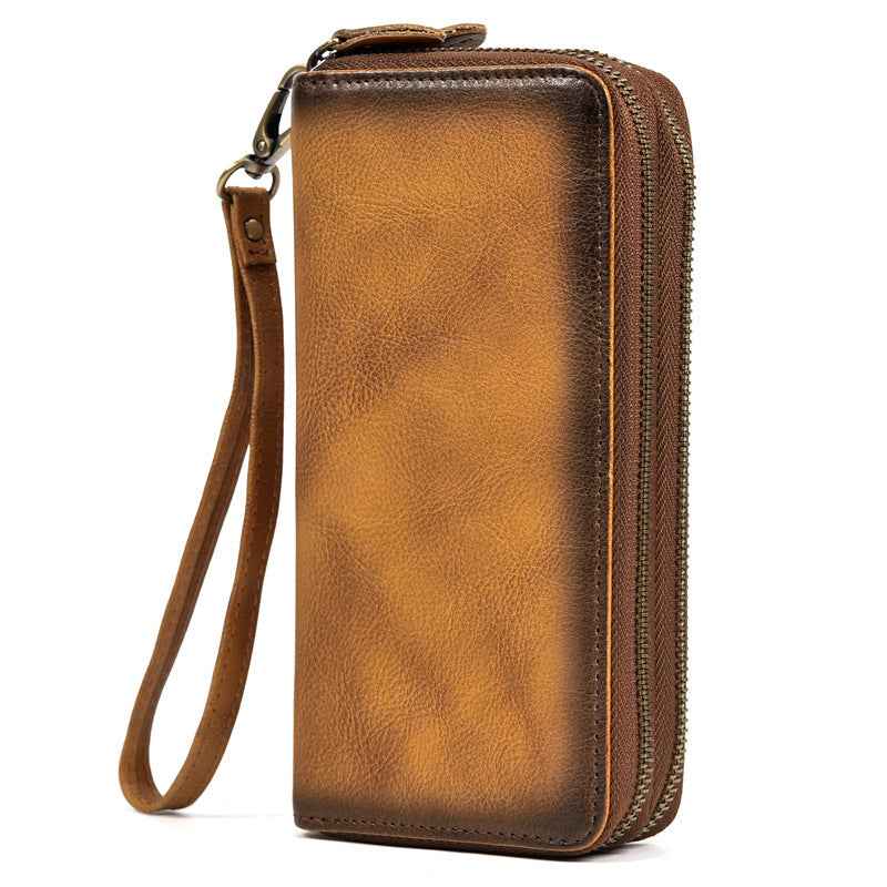 Men's Leather Zipper Wallet - Crazy Horse Leather Long Design