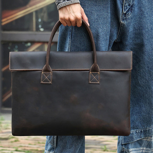 Crazy Horse Leather Men's Handbag - Thin and Portable Design - ArtOm_farm™ LEATHER 