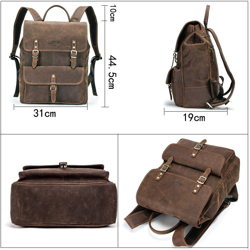 Black Angel Leather Backpack - Retro Crazy Horse Leather Men's Backpack - ArtOm_farm™ LEATHER