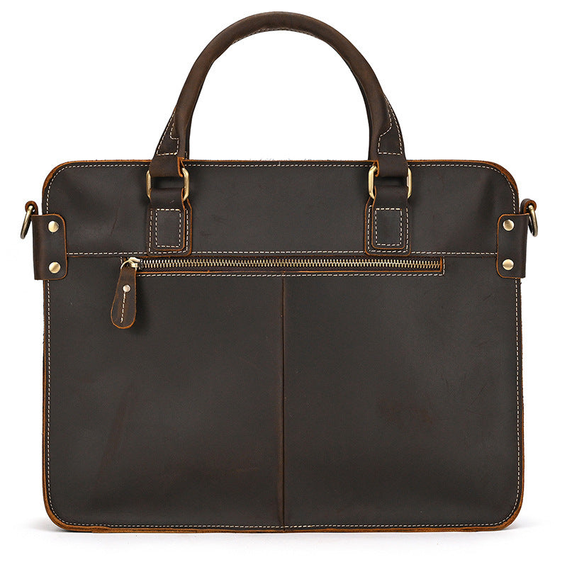 Retro Leather Briefcase 14-inch Commuter Business in Crazy Horse Leather - ArtOm_farm™ LEATHER