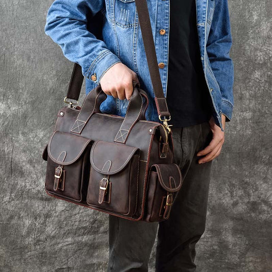 Crazy Horse Leather Crossbody Bag for Outings and Work - ArtOm_farm™ LEATHER 