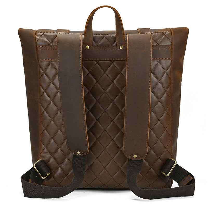 Men's Retro Leather Backpack in Genuine Crazy Horse Leather for School and Travel
