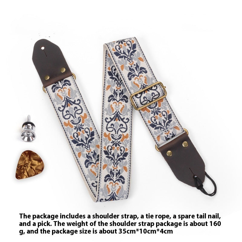 Creative Crazy Horse Leather Guitar Strap with Premium Embroidery Design - ArtOm_farm™ LEATHER 