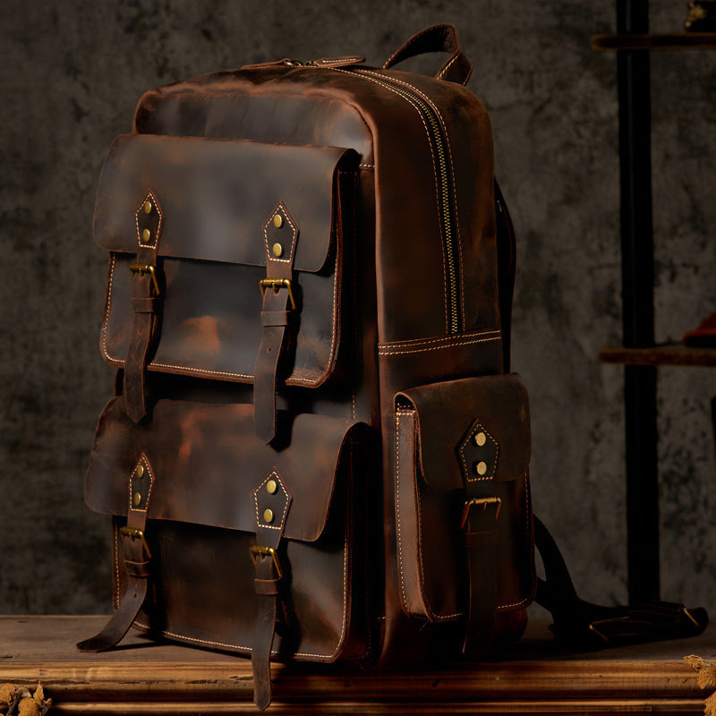 Handmade Leather Backpack for Men - Crazy Horse Retro Travel Bag - ArtOm_farm™ LEATHER