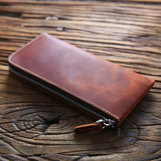 Men's Genuine Leather Wallet Crazy Horse Skin Ultra Thin Handmade Mini Change Wrap Coat Cowhide - ArtOm_farm™ LEATHER 