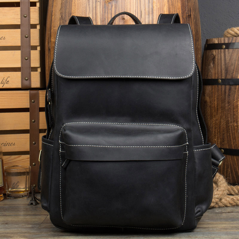 Crazy Horse Leather Backpack - Europe Retro Cowhide Luggage for Men - ArtOm_farm™ LEATHER 