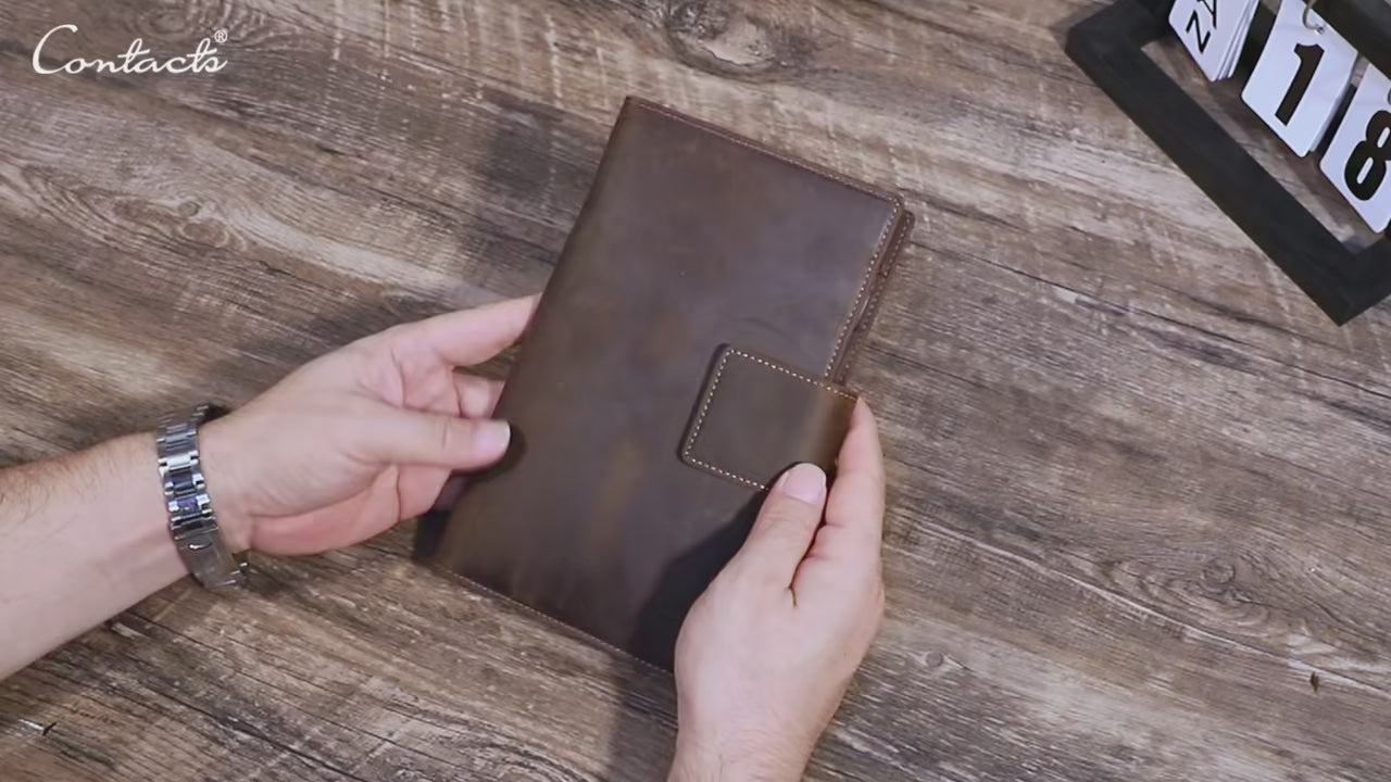 Black Angel Leather Passport Holder with Anti-Loss Alarm Device - Retro Crazy Horse Genuine Leather Travel Bag