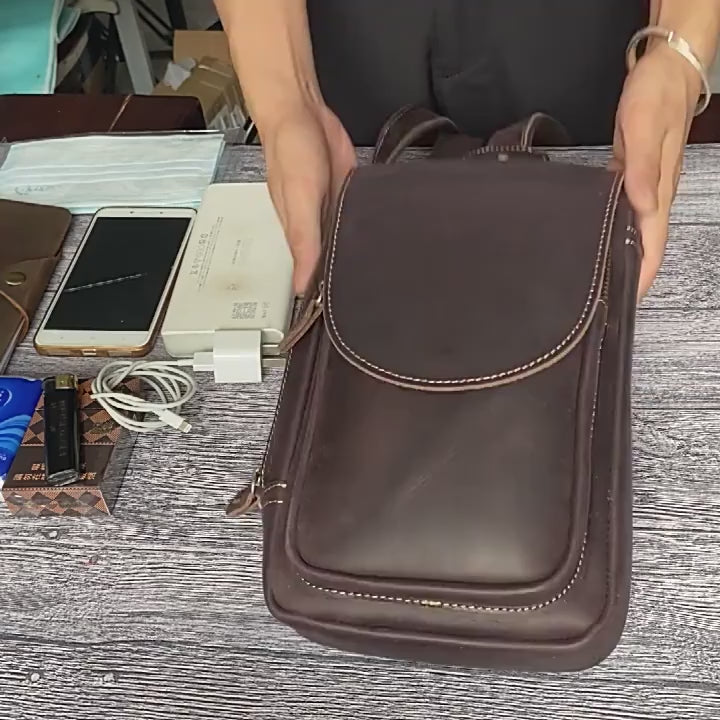 2025 New Vintage Leather Chest Pack for Men - Crazy Horse Leather Satchel Small Leather Shoulder Bag for Sports and Leisure 1


