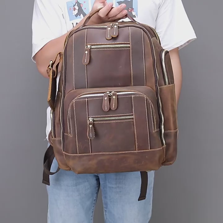 European and American Retro Leather Backpack - Crazy Horse Leather Outdoor Bag


