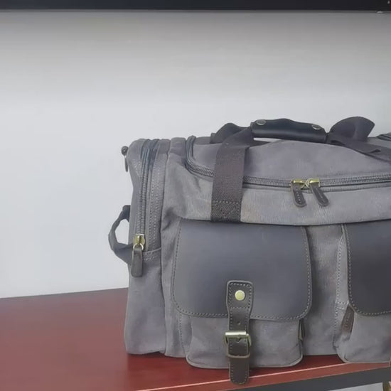 Retro Men's Crossbody Gym Bag - Crazy Horse Leather & Canvas Portable Design
