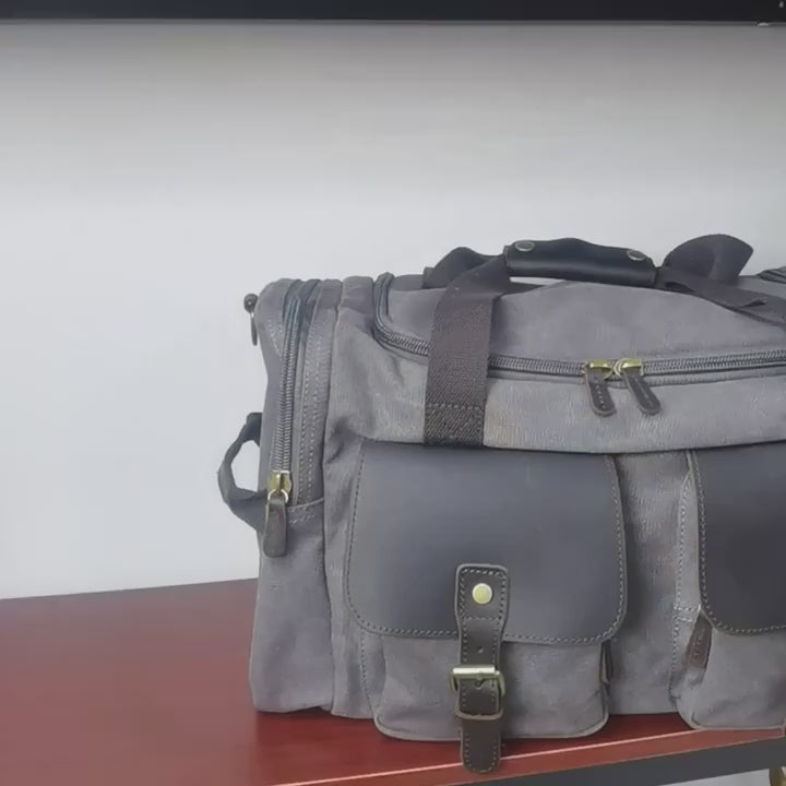 Retro Men's Crossbody Gym Bag - Crazy Horse Leather & Canvas Portable Design