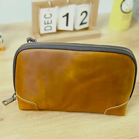 Handmade Leather Clutch - Crazy Horse Leather Multifunctional Vintage Design