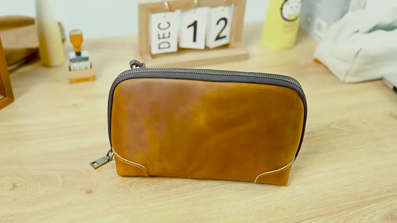 Handmade Leather Clutch - Crazy Horse Leather Multifunctional Vintage Design