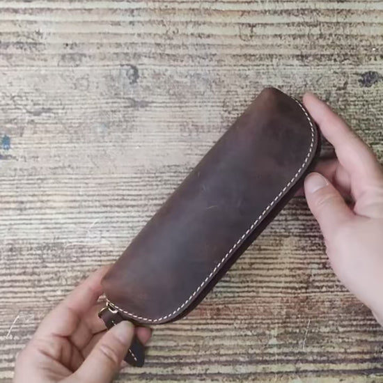Crazy Horse Leather Handmade Pencil Case for Simple Storage

