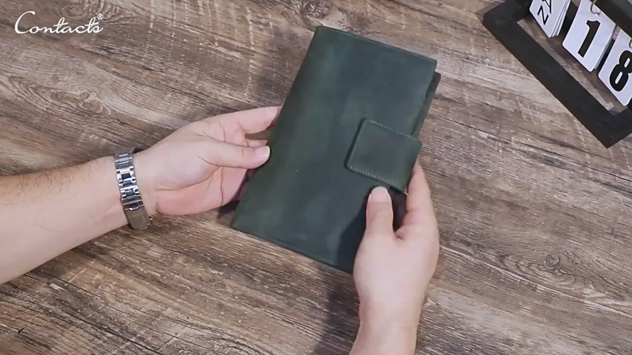 Black Angel Leather Passport Holder with Anti-Loss Alarm Device - Retro Crazy Horse Genuine Leather Travel Bag

