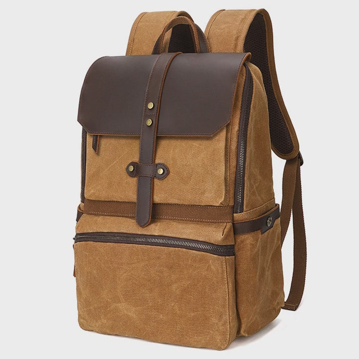 Waterproof Batik Canvas Backpack with Crazy Horse Leather for Men

