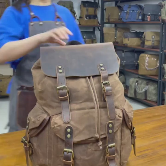 Computer Travel Bag Waxed Canvas and Crazy Horse Leather School Bag