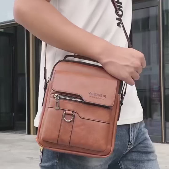 Vintage Leather Business Bag - Vertical Portable Casual Leather Bag

