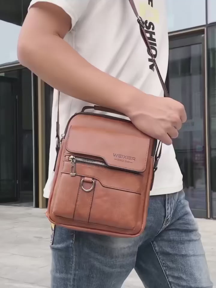 Vintage Leather Business Bag - Vertical Portable Casual Leather Bag

