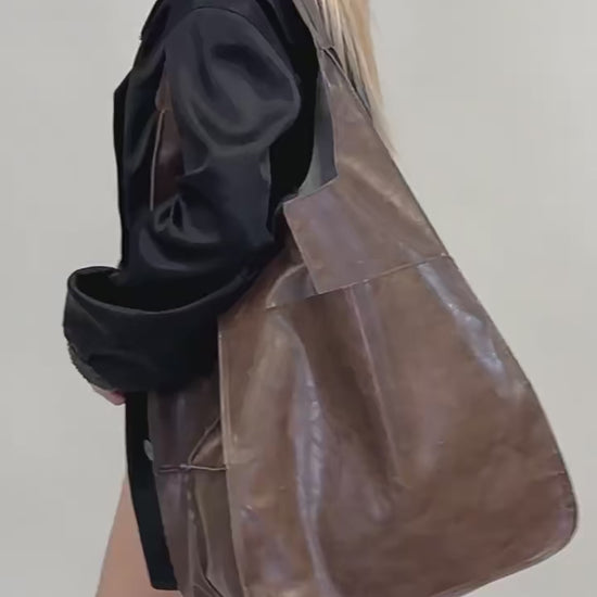 Shoulder Handbag Oil Wax Leather - Vintage Soft Leather Design2

