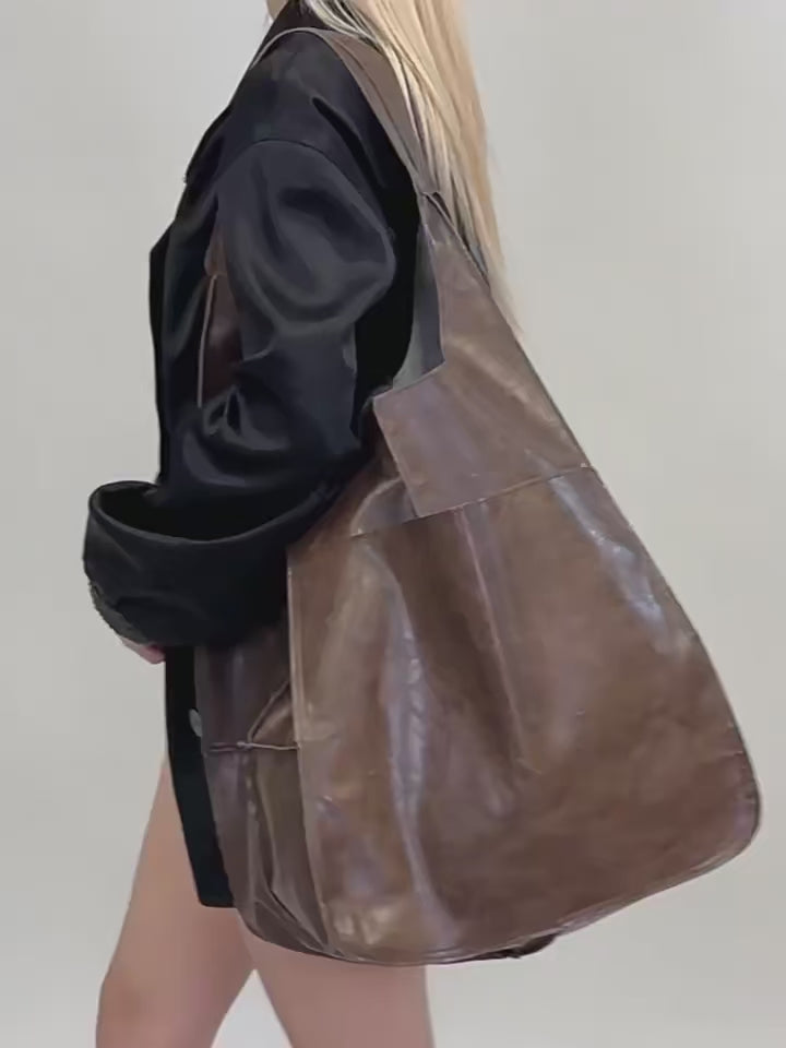Shoulder Handbag Oil Wax Leather - Vintage Soft Leather Design2

