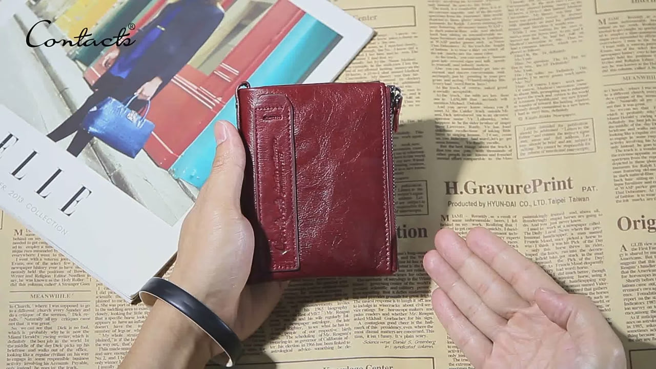 Black Leather Men's Wallet - Short Fashion Coin Purse, Crazy Horse Cowhide Double Zipper Wallet

