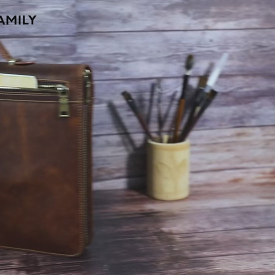 Crazy Horse Leather Laptop Bag - Vintage 13.3 Inch Men Briefcase for Stylish Professionals
