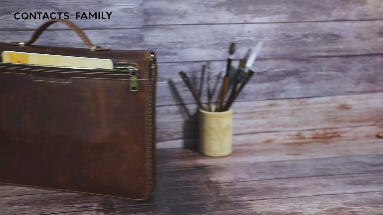 Crazy Horse Leather Laptop Bag - Vintage 13.3 Inch Men Briefcase for Stylish Professionals