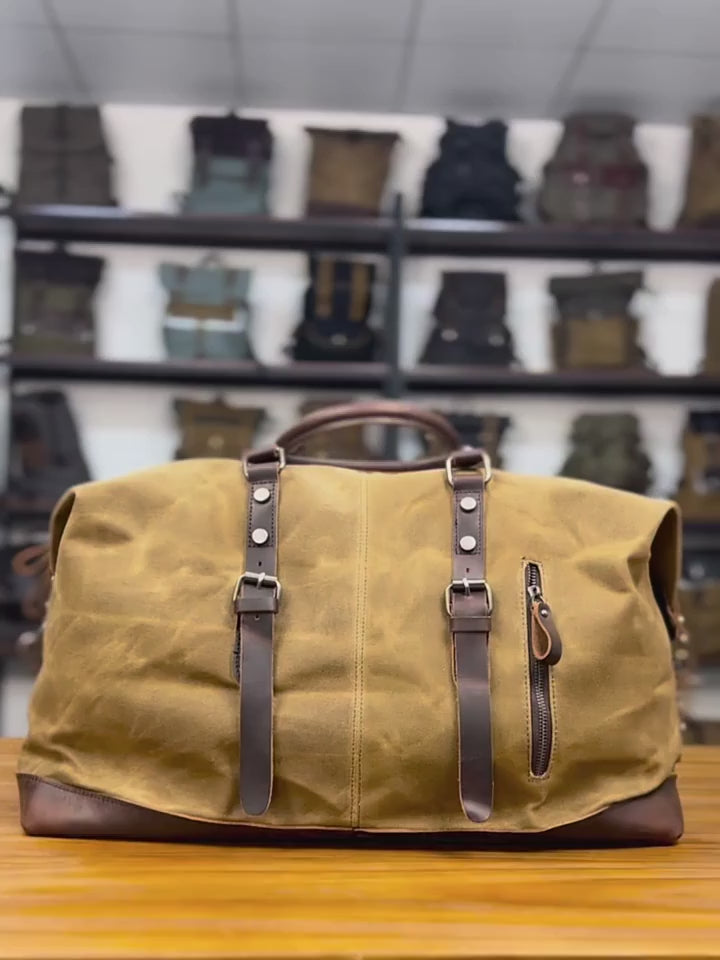 Canvas Leather Travel Messenger Bag - Large Capacity Crazy Horse Leather Casual Shoulder Bag for Traveling